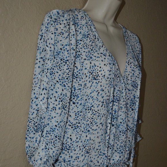 NWT $352 Sz XS Parker Blue White Spring Scatters 3/4 Sleeve Blouse - Picture 3 of 6